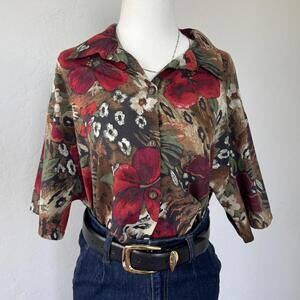 Vintage boho Hawaiian hibiscus button up
